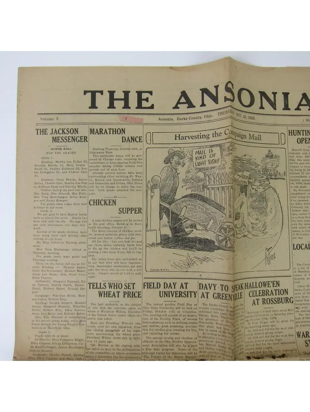 The Ansonian Newspaper Ansonia Darke County Ohio Thursday Oct 1928 Antique RARE